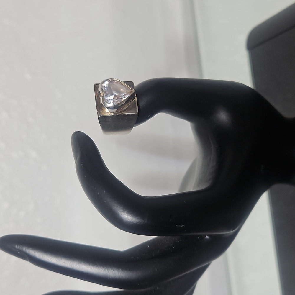Vintage Carolee Chunky Sterling Silver Heart Ring With Cubic Zircobinia Stone